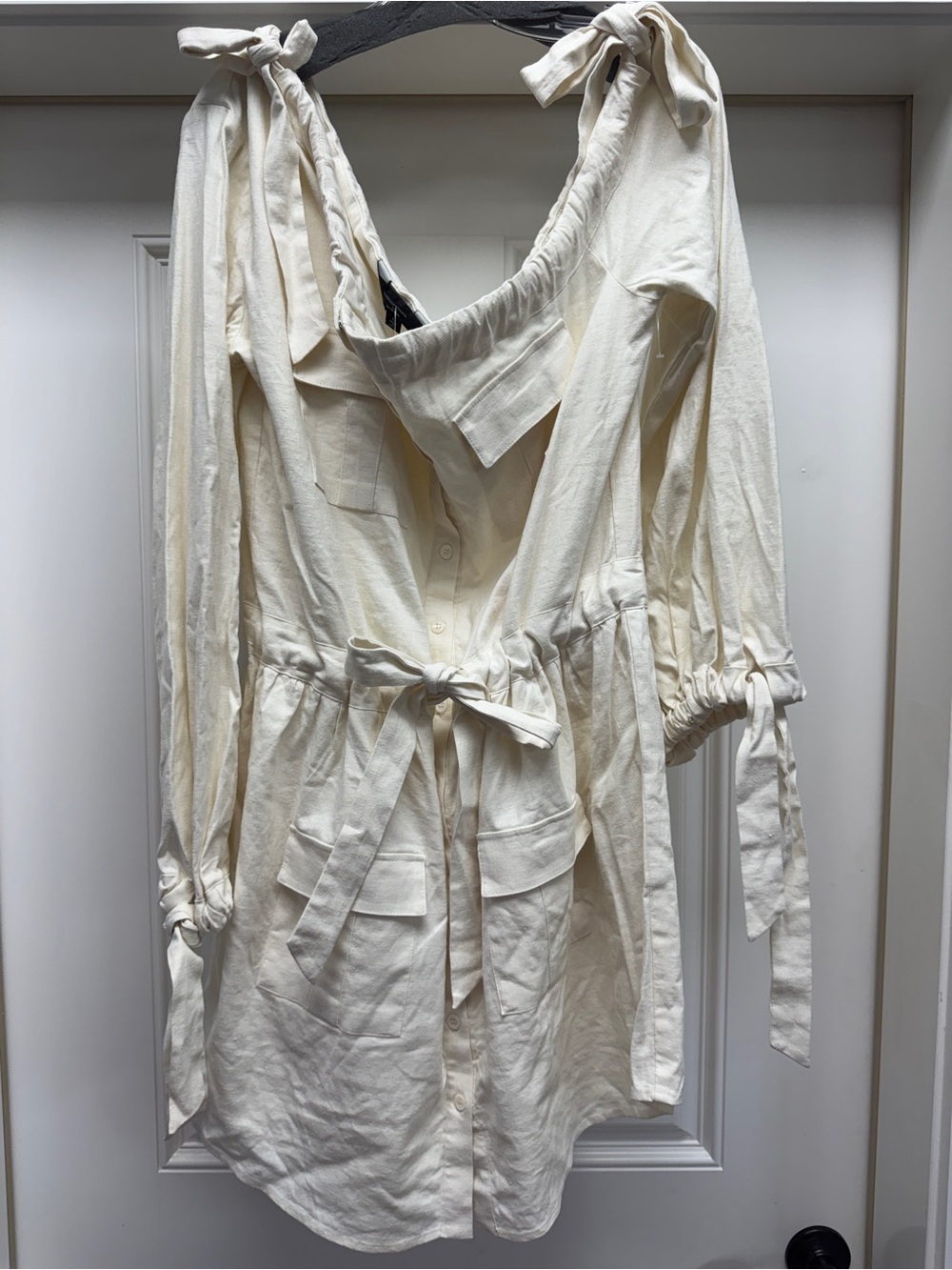 Chrissy Teigen x REVOLVE off-the-shoulder Cream Mini Dress size large - Picture 4 of 14
